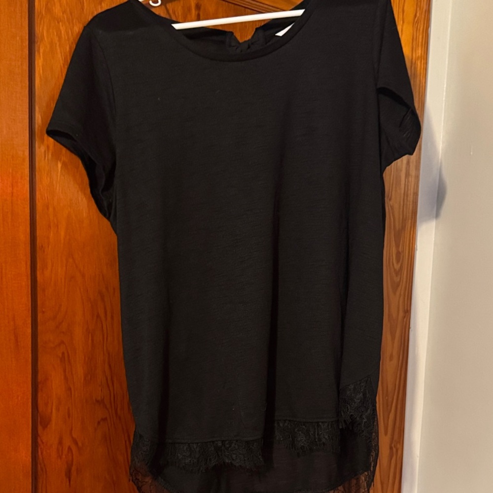 LC Lauren Conrad Black Lace Trim Short Sleeve Top